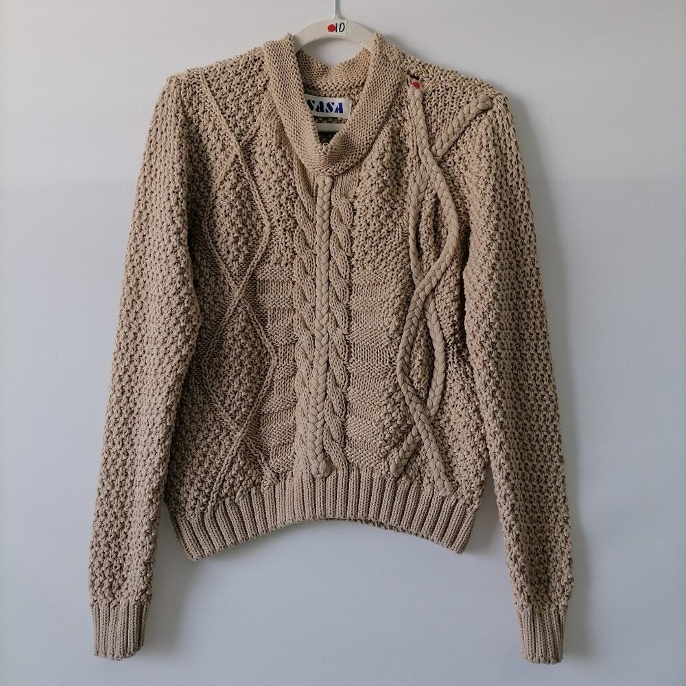 SaSa Womens Tan Mock Neck Cable Knitted Pullover Sweater M